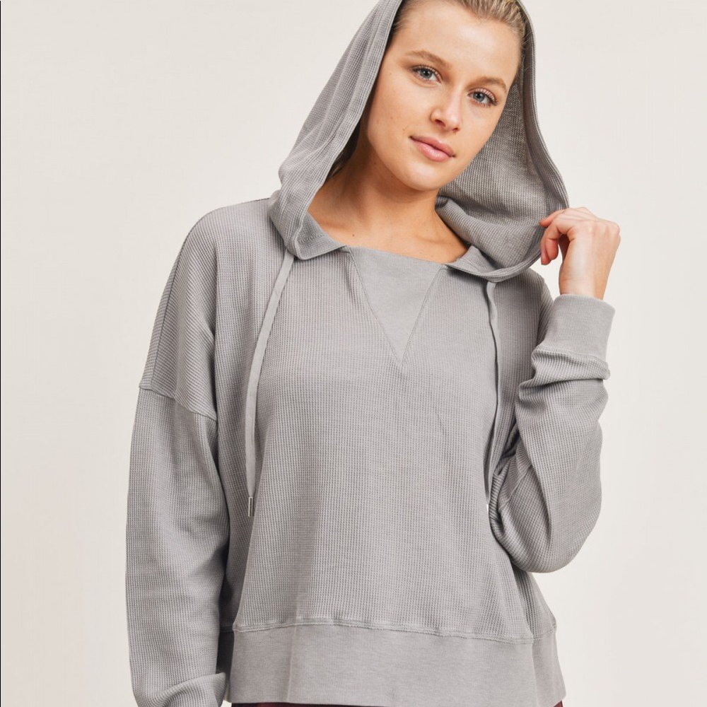 NWT Mono B Waffle Box Hoodie Grey
